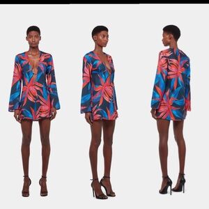 Louisa Ballou Mini Ring Caftan Long Sleeve Swim Cover Large Blue Red *TINY FLAW*